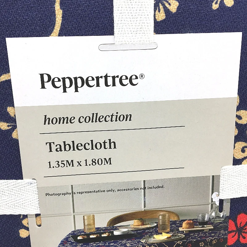 Peppertree Navy Blue Cherry Blossom 4-6Seater Rectangle 1.3mx1.8m Tablecloth NEW - Image 4