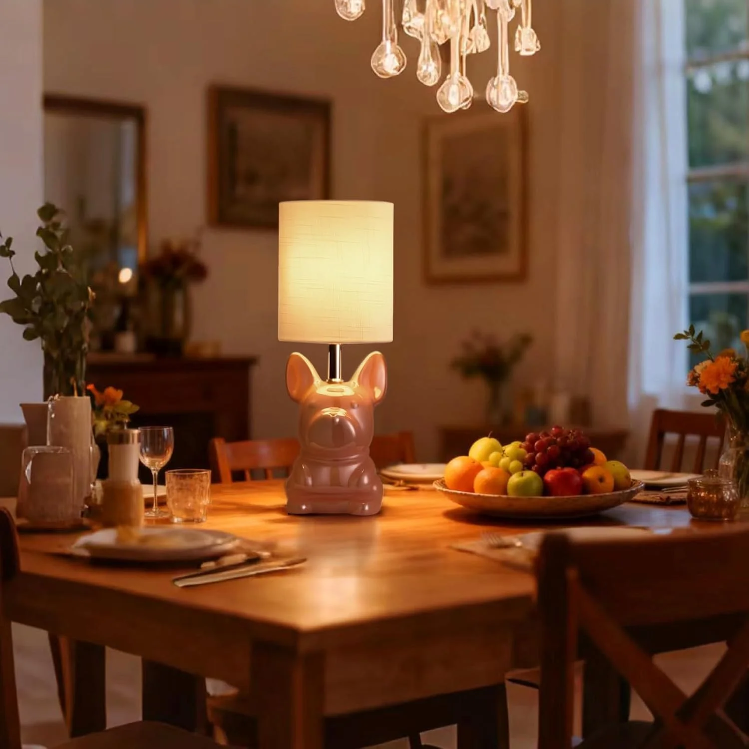 Set of 2 EOEYYOYB Cute Ceramic Puppy Bedside Lamp with Linen Shade for Kids Room - Image 4