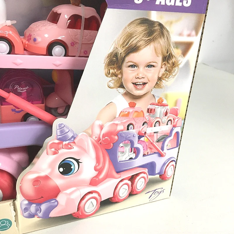 Daye Unicorn Pink Double Decker Transport Truck Holds 4 Mini Vehicles NEW - Image 5