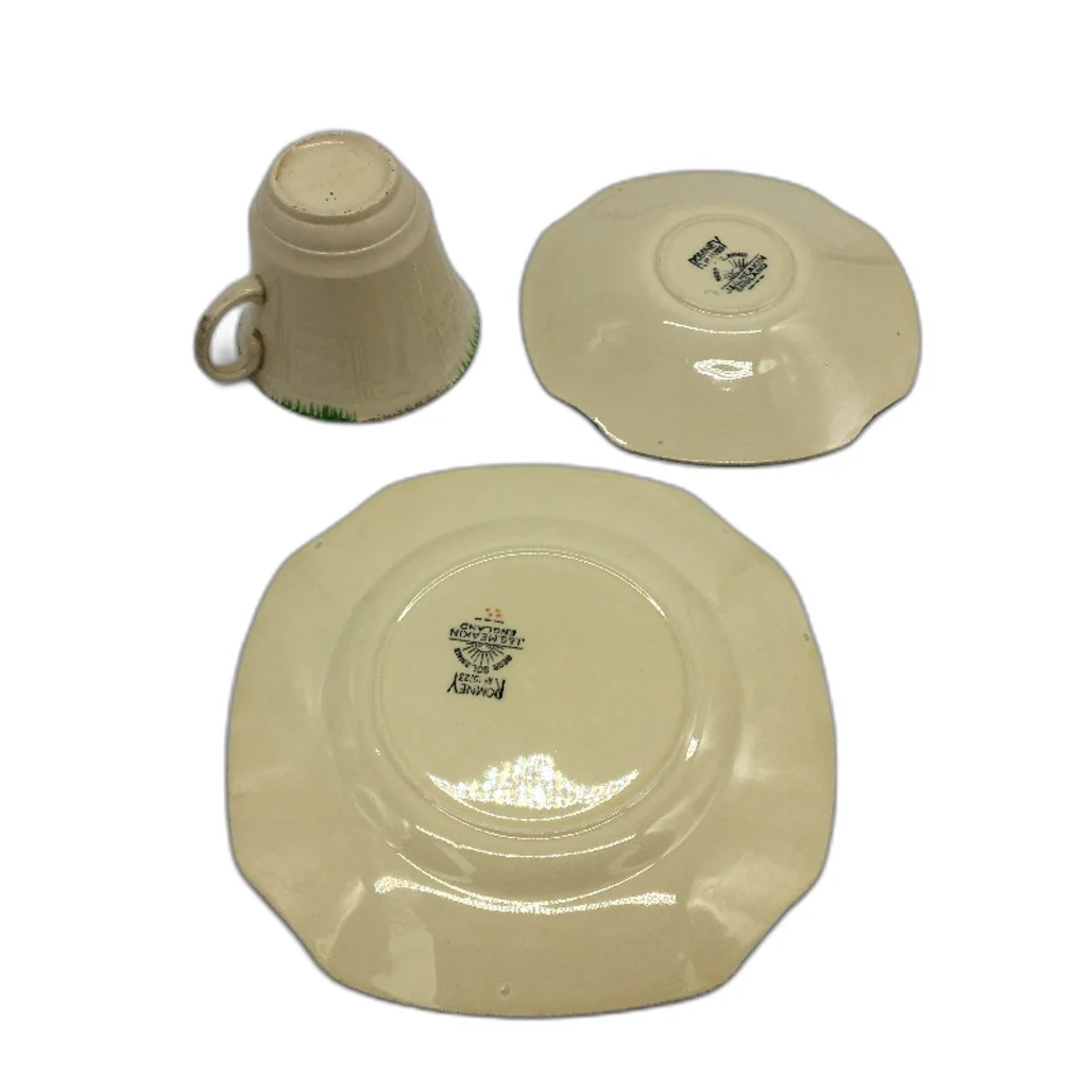 VINTAGE J & G Meakin England Romney Cream Green 3Pce Tea Cup, Saucer & Plate Set - Image 4