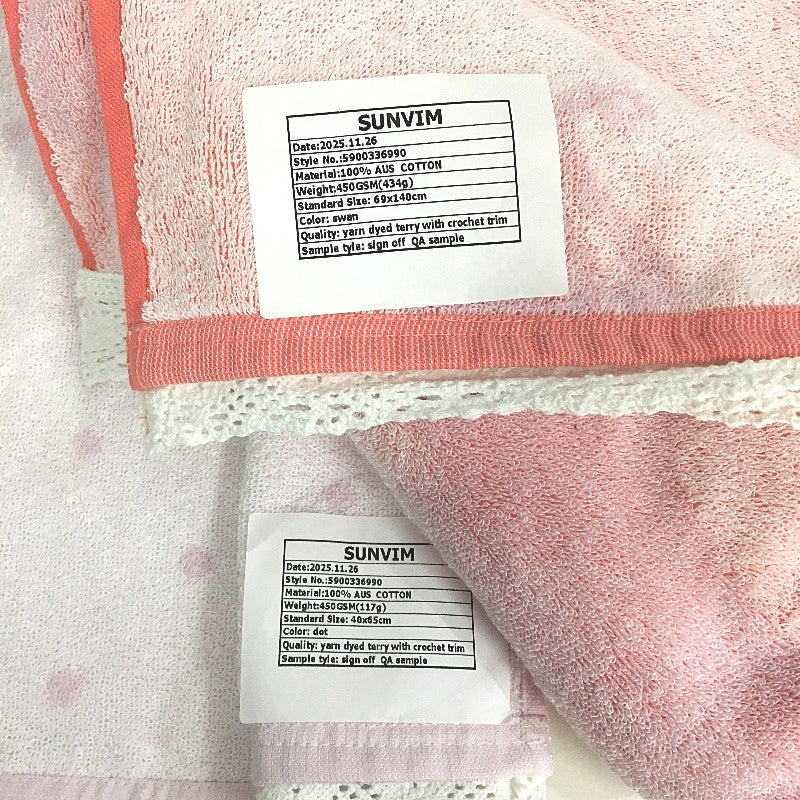 Target 5Pc Lace Detail Cotton Swan Pink Lilac Bath, Hand Towel & Washer Set NEW - Image 4