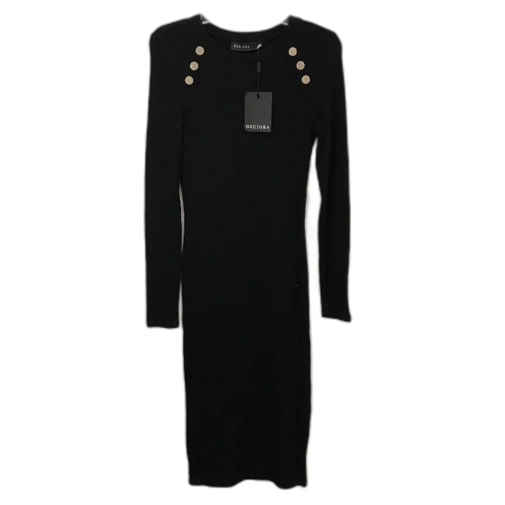 Decjuba Josephione Button Rib Knit Black Midi Dress Ladies Size Small NEW