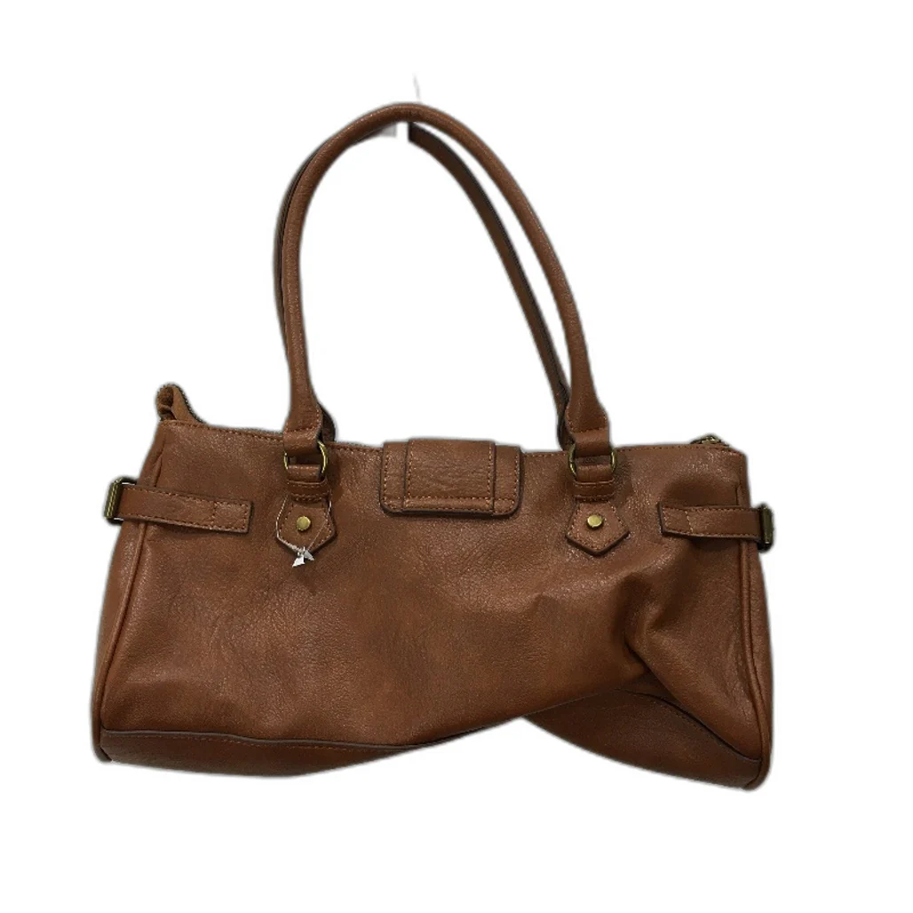 Brown Leather Look Brass Accented Zip Up Everyday Hand Bag With Handles NEW - Image 2