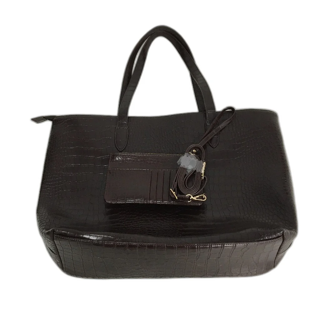 Chocolate Brown Faux Crocodile Leather Large Tote & Phone Bag Matching Set NEW