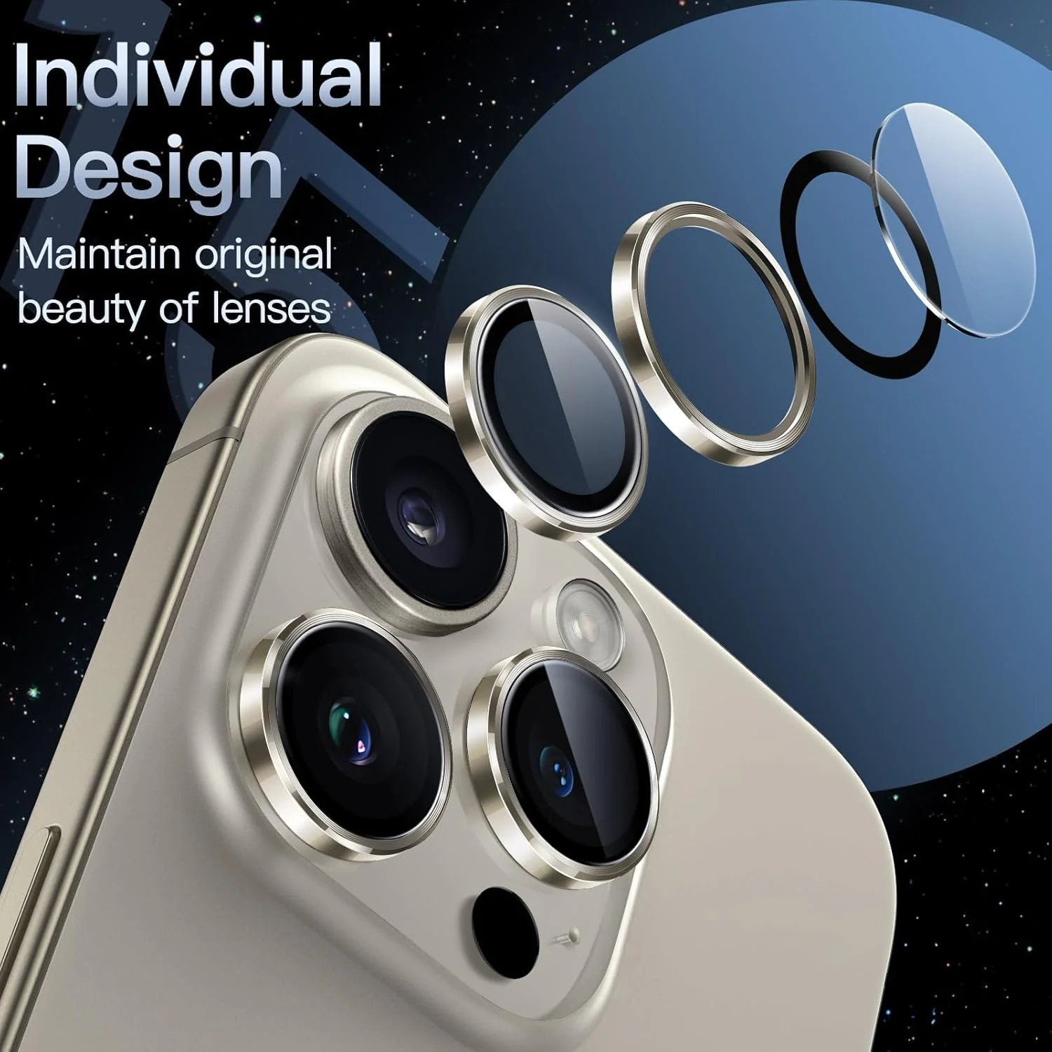 JETech Camera Lens Protector for iPhone 15 Pro Max 6.7" HD Clear - Image 3