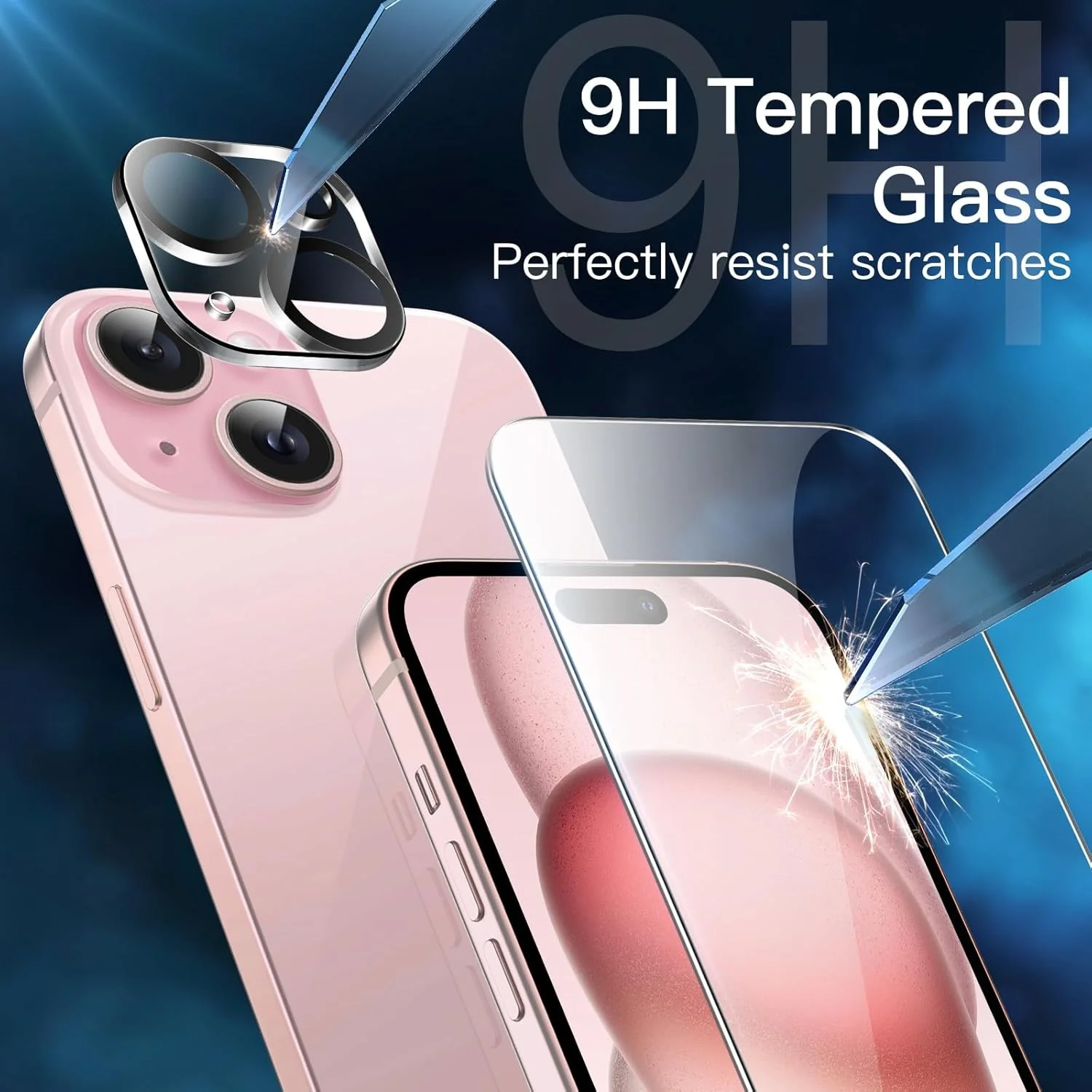 JETech 5 in 1 iPhone 15 Case with Tempered Glass Protectors Pink - Image 5