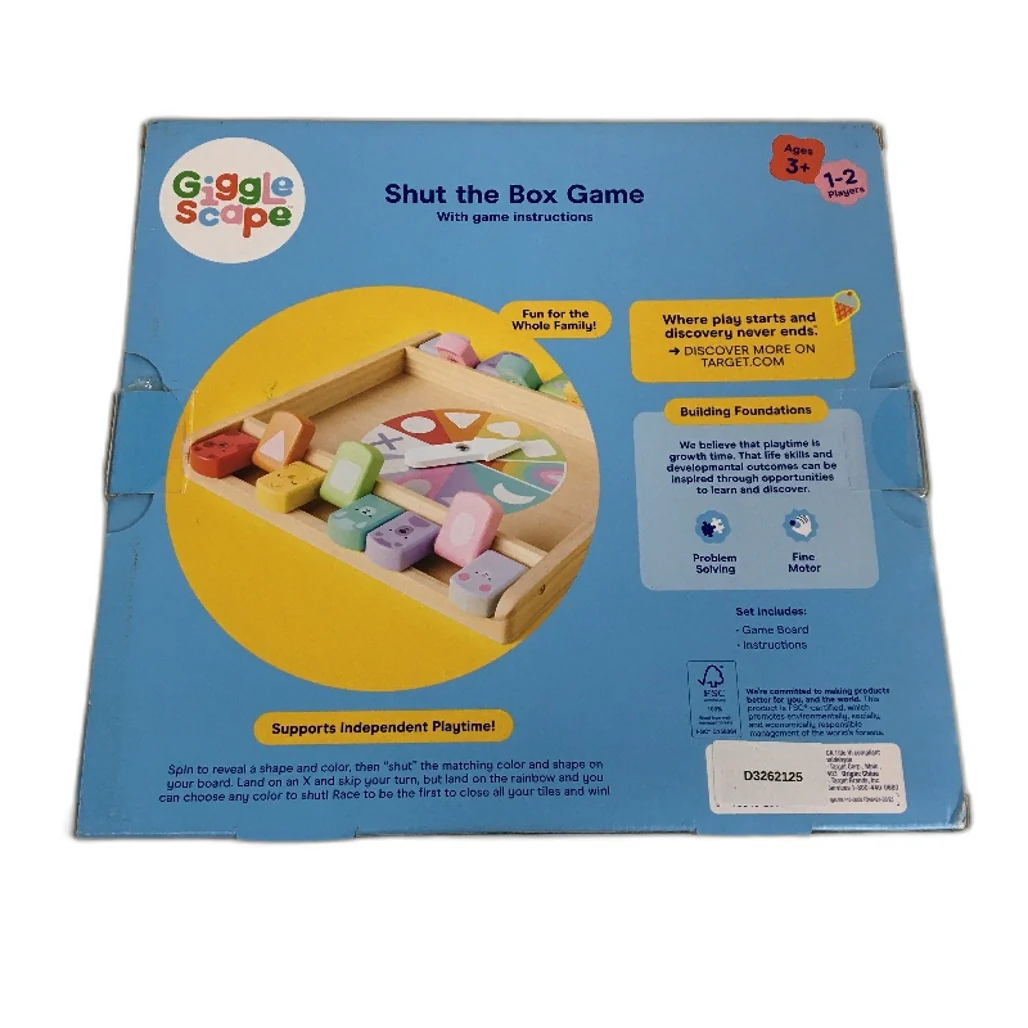 Giggle Scape Shut The Box Fine Mootor Problem Solving Game 1-2Player Age 3+ NEW - Image 2