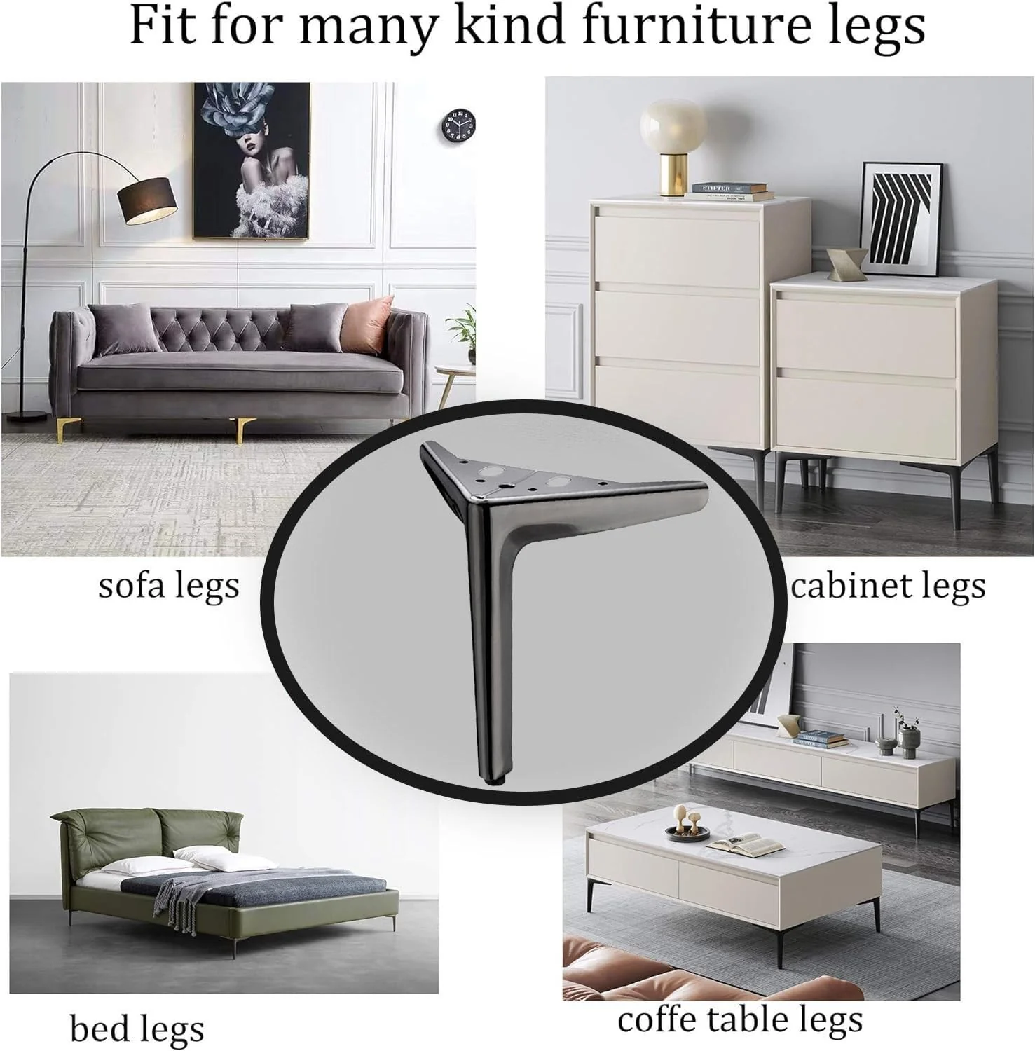 Anfower Modern Iron Furniture Leg Set of 4 Gray Diamond Feet for Cabinets - Image 2