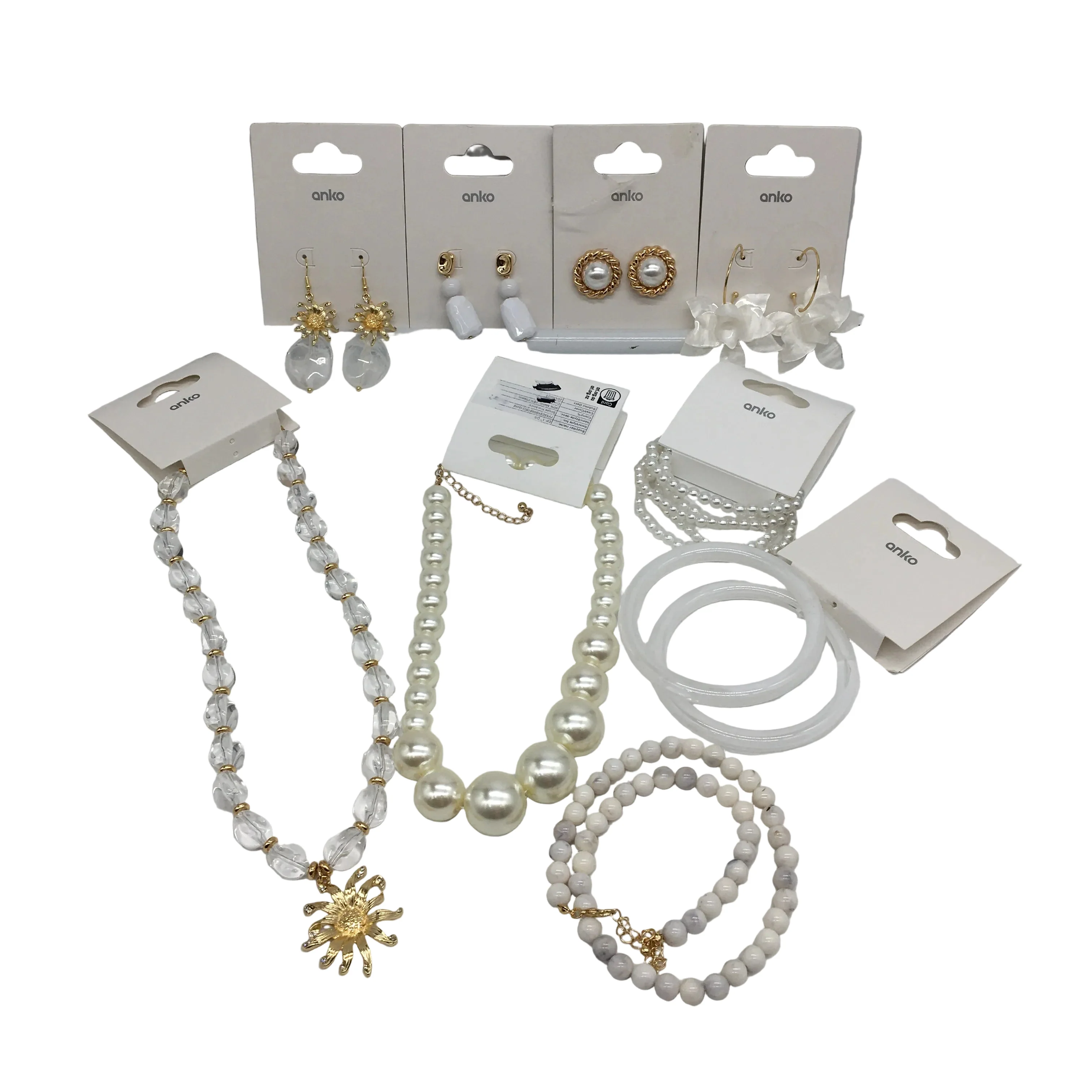 BULK PACK 9 Piece White & Pearl Tone Themed Assorted Fashion Jewellery Pack NEW
