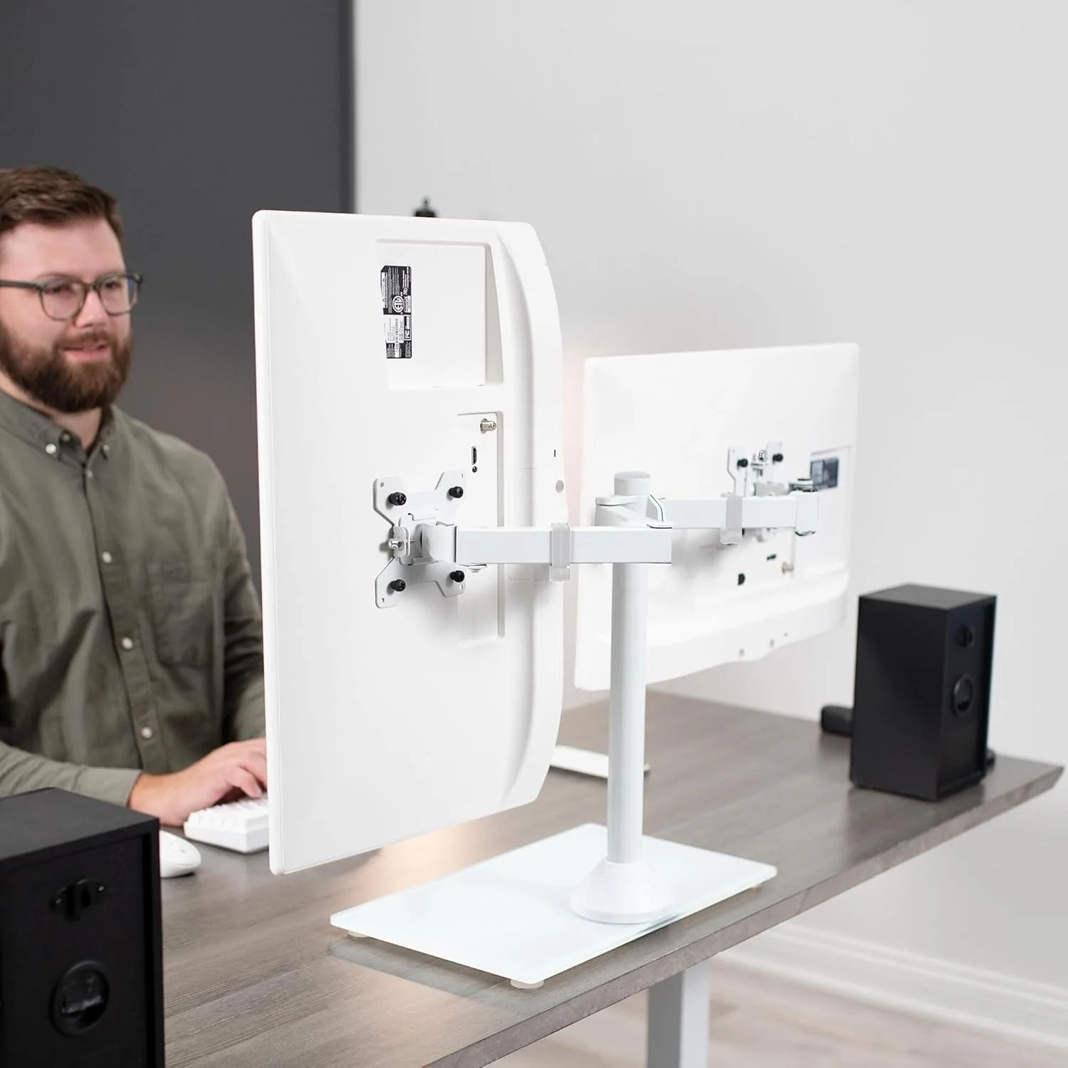 VIVO Freestanding Dual Monitor Stand with Glass Base for 2 Screens DEMO - Image 7