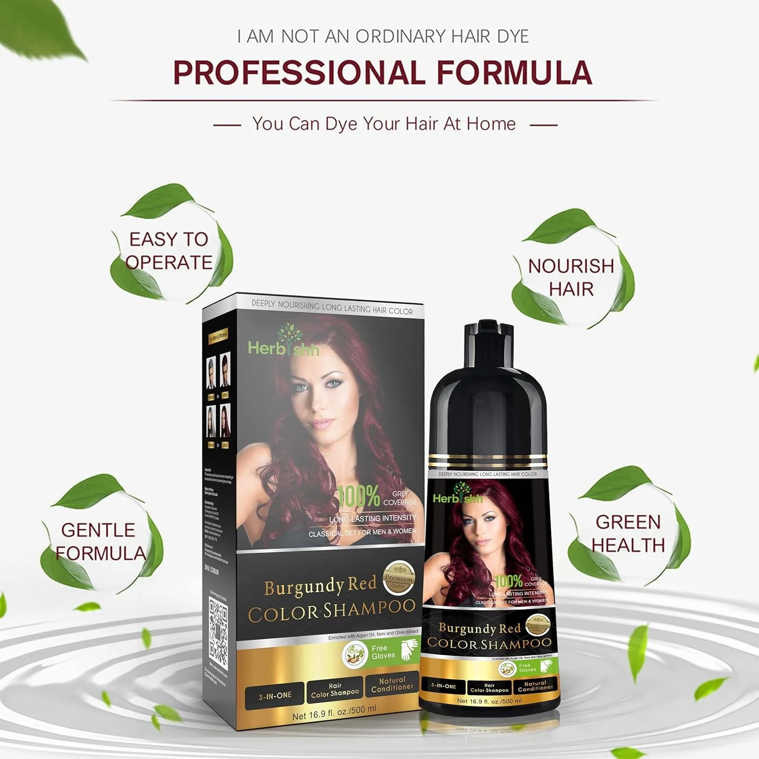 Herbishh 500ml 3 in 1 Burgundy Red Ammonia Free Hair Dye Shampoo NEW - Image 4