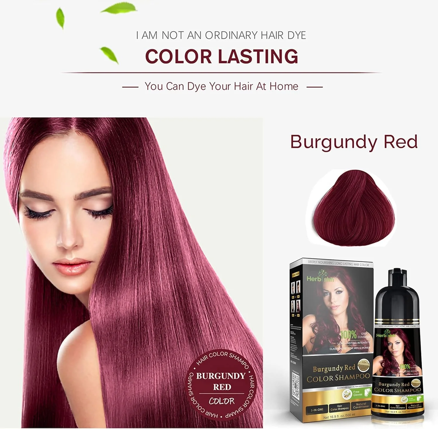 Herbishh 500ml 3 in 1 Burgundy Red Ammonia Free Hair Dye Shampoo NEW - Image 7