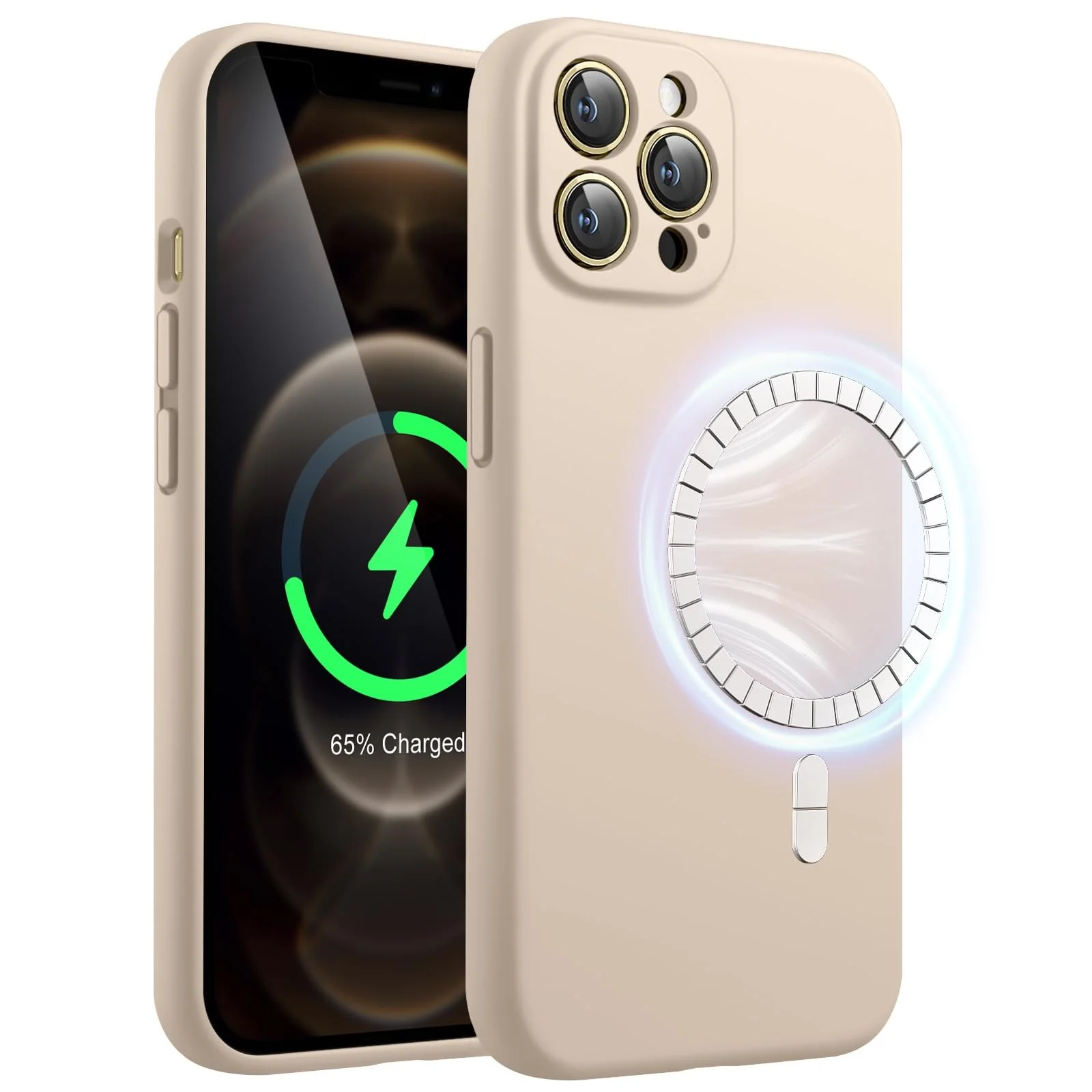JETech iPhone 12 Pro Max 6.7" Beige Silicone MagSafe Phone Case Cover NEW