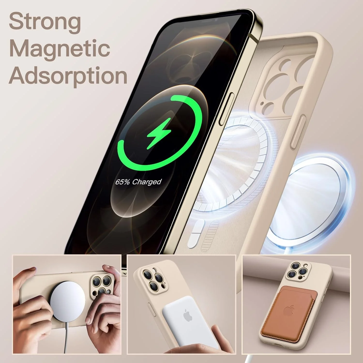 JETech iPhone 12 Pro Max 6.7" Beige Silicone MagSafe Phone Case Cover NEW - Image 3