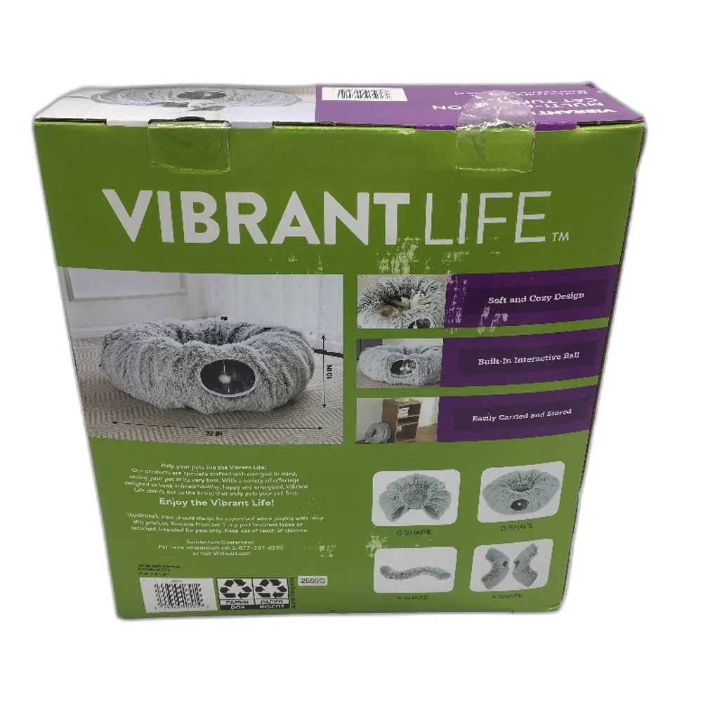 Vibrant Life Cat Donut Tunnel Bed Soft Plush Peekaboo Collapsible Grey NEW - Image 4