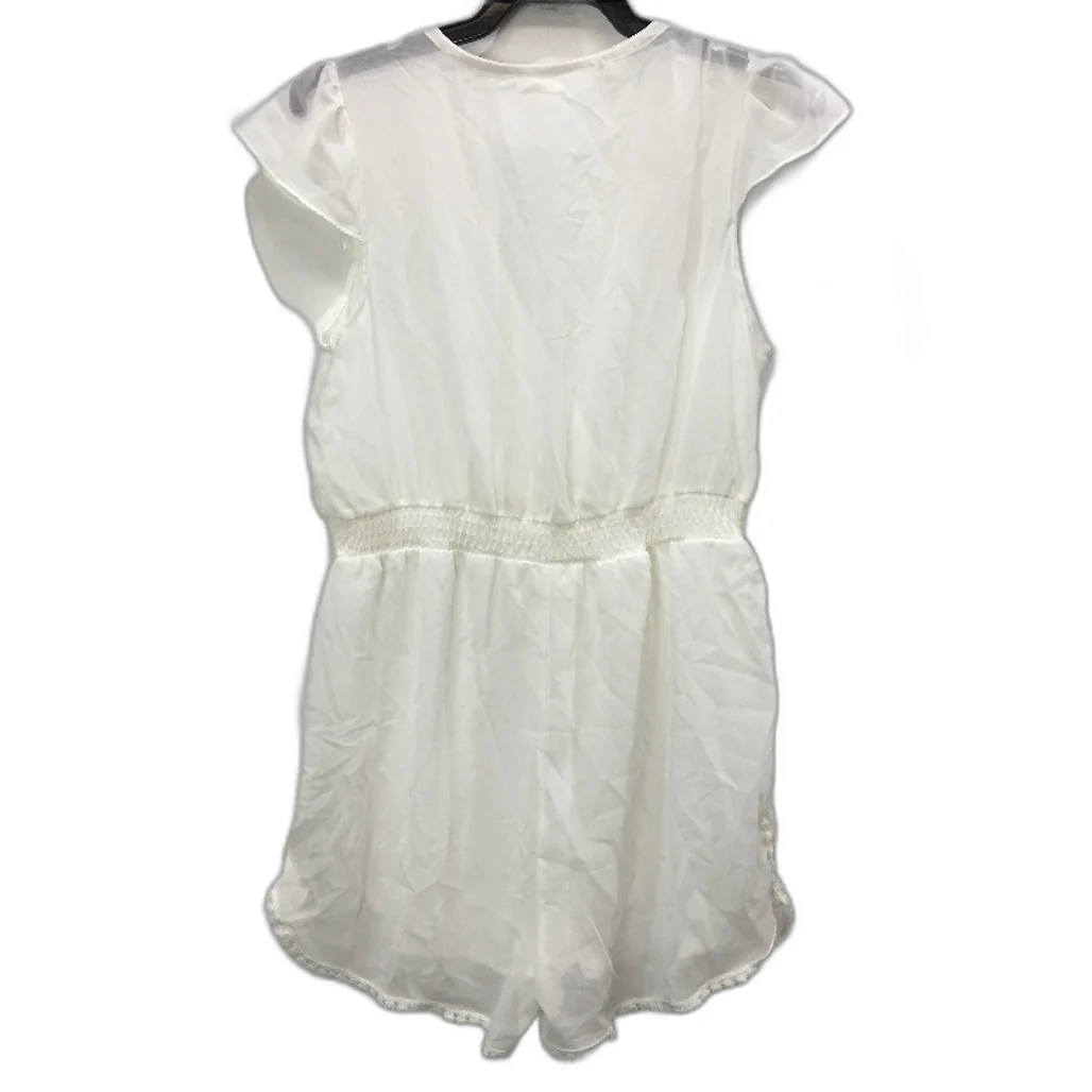 Wendy Tanic White V Neck Short Sleeve Chiffon Elastic Waistband Playsuit Womens Sz M - Image 2