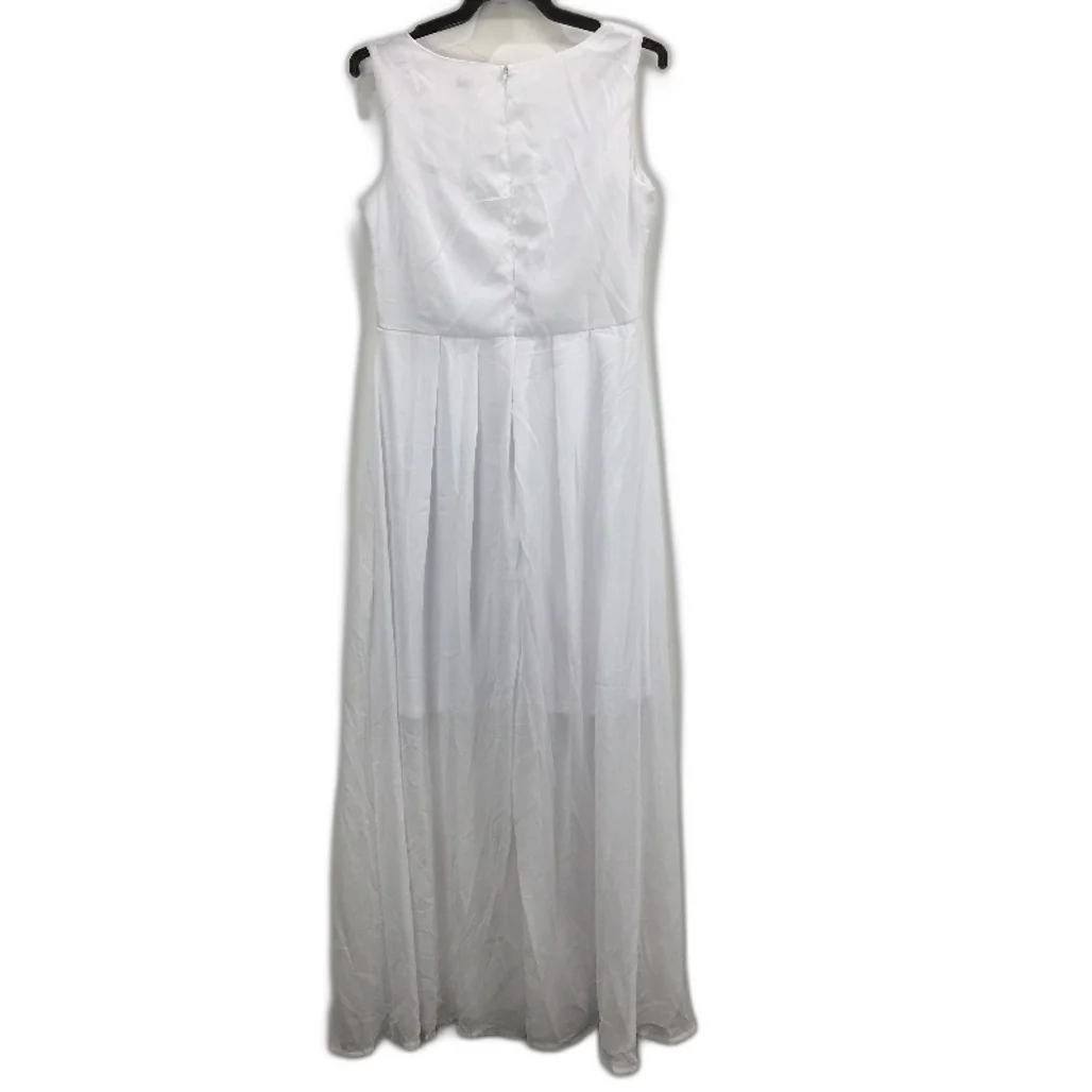 PZZ Beach White V Neck Light Sleeveness Maxi Chiffon Long Dress Womens Size L - Image 2