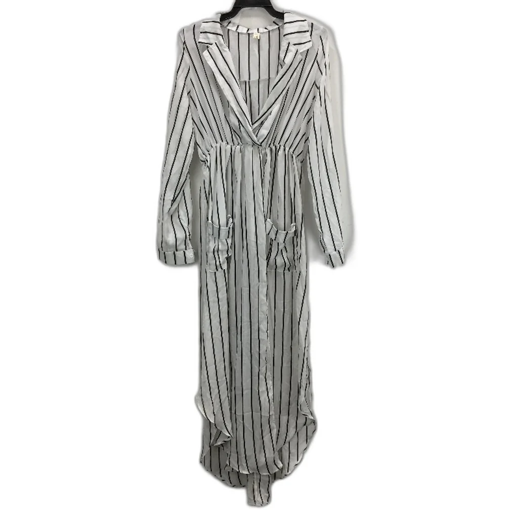 MELLE Chiffon Black & White Striped Long Sleeve Maxi Robe Dress Womens Size L