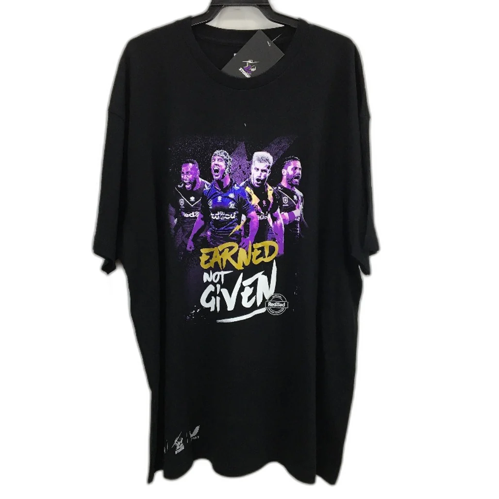 NRL Authentics 2022 Melbourne Storm 'Earned Not Given' Black T-Shirt Mens Sz 2XL