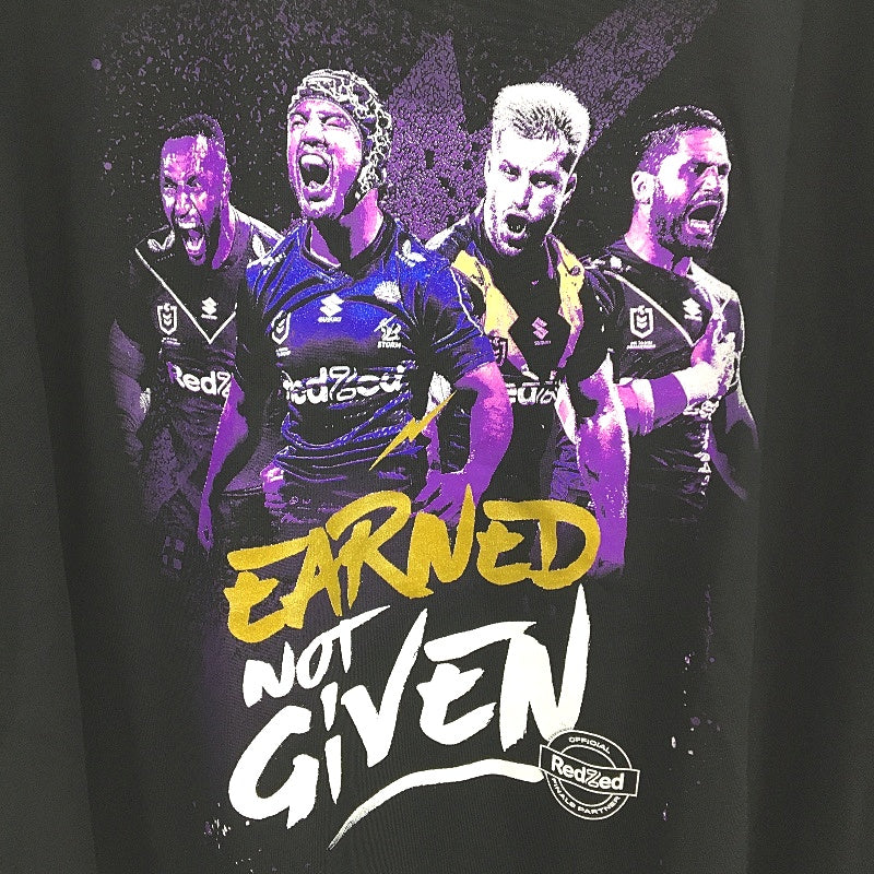 NRL Authentics 2022 Melbourne Storm 'Earned Not Given' Black T-Shirt Mens Sz 2XL - Image 3