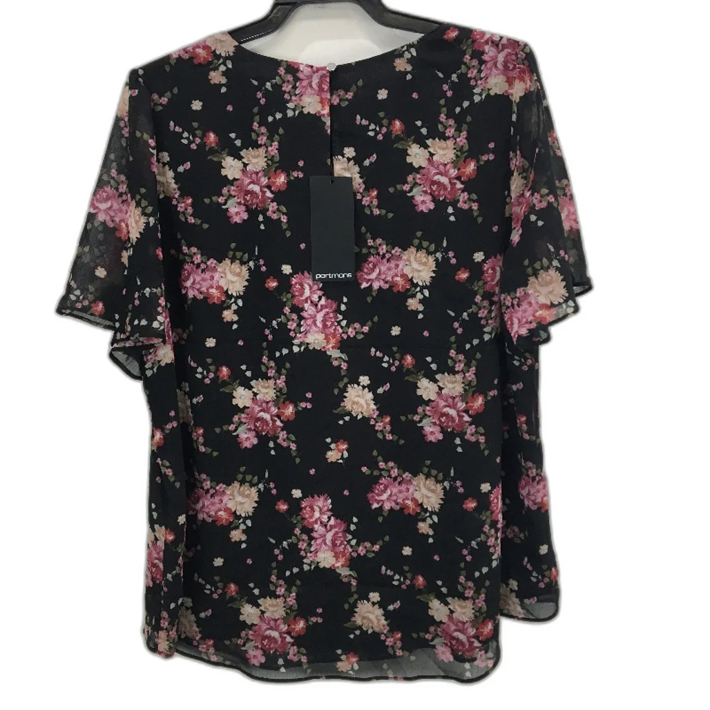 Portmans St Valentine Black Floral Sheer Sleeve Top Ladies Size 12 NEW - Image 2