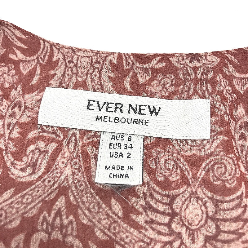 Ever New Dull Red Patterned Long Sleeve Cross Front Dress Ladies Size AU 6 NEW - Image 3