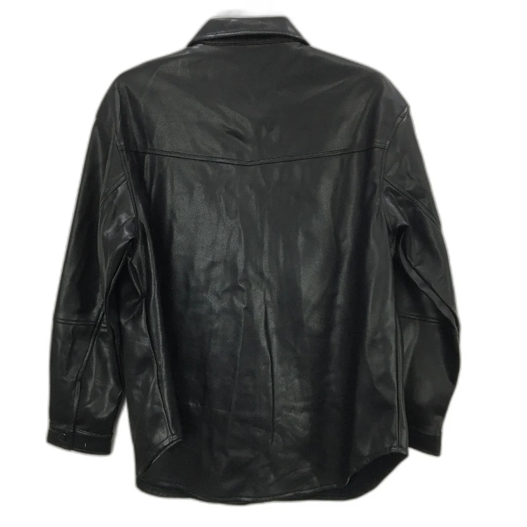 Black Faux Leather PU Button Down Kids Jacket With Front Pockets Youth Sz 10 NEW - Image 2