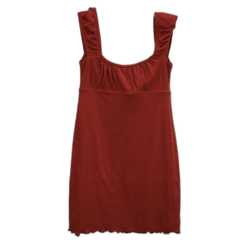 Forever New Red Ribbed Tie Front Lettuce Trim Mini Dress Ladies Size AU 8 - Image 2