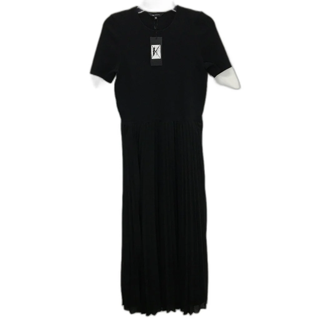 Portmans Anita Pleated Shortsleeve Black Midi Dress Ladies Size AU 10 NEW
