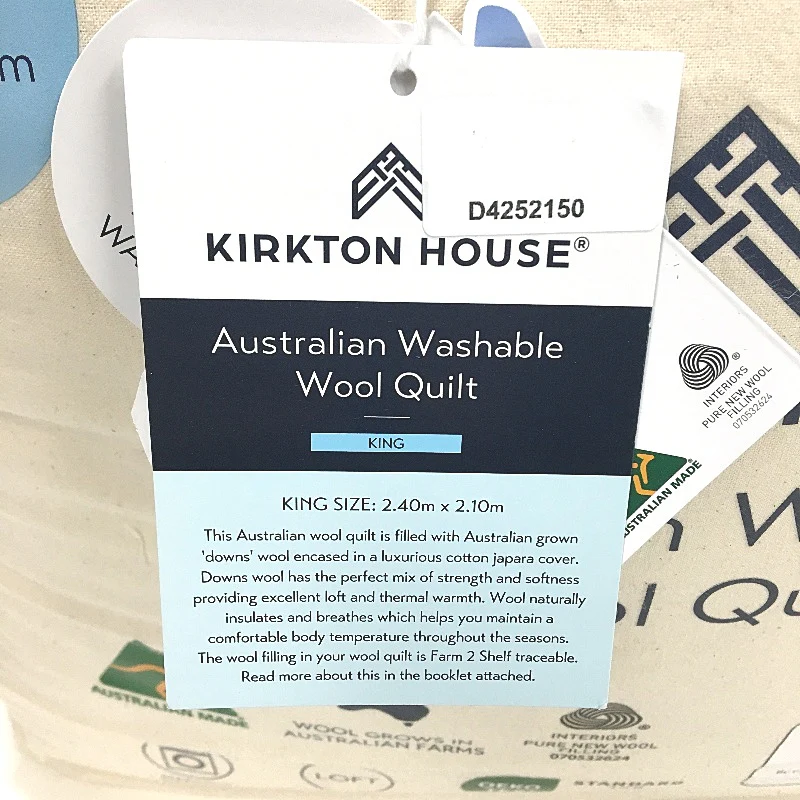 Kirkton House Farm 2 Shelf Australian Washable Wool Quilt Size KING NEW - Image 5