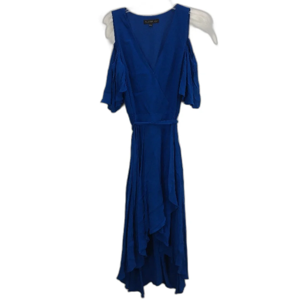 Forever New Blue Flowy Ruffled Short Sleeve Belted Midi Dress Ladies Size AU 10