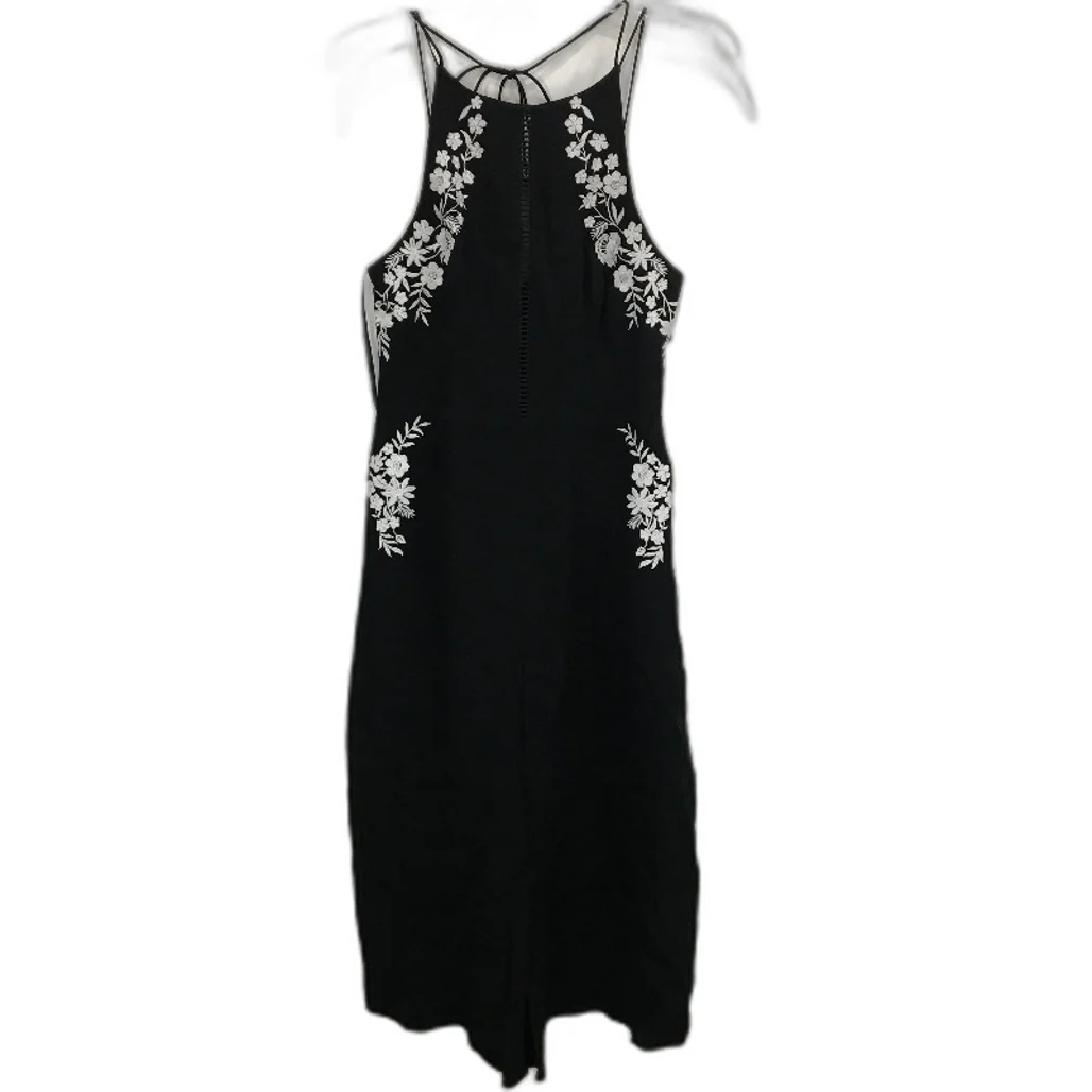 Forever New Black Floral Embroidered High Neck Half Leg Playsuit Ladies Sz AU 8