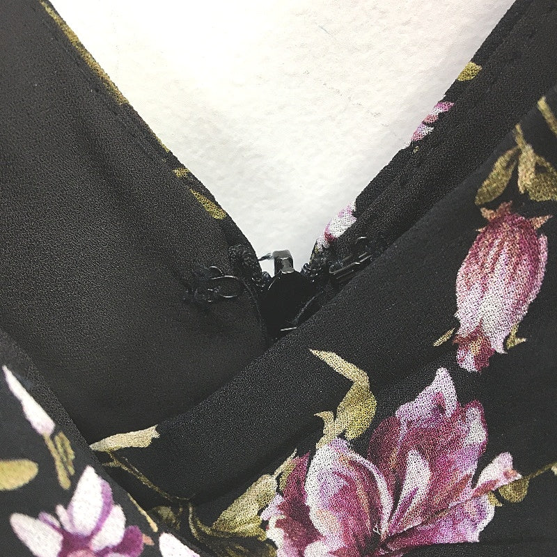 Forever New Black Long Sleeve Floral Layered Ruffle Midi Dress Ladies Size AU 8 - Image 5