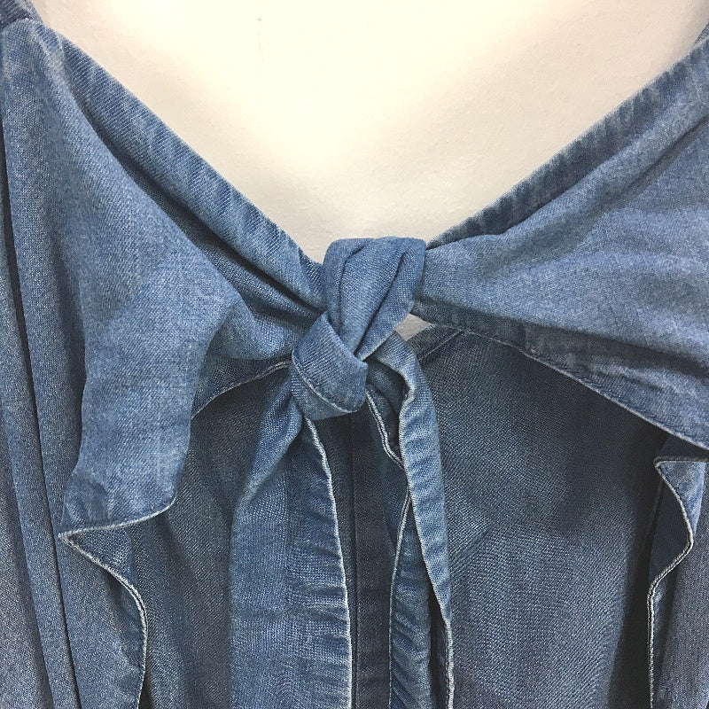 Forever New Blue Denim Open Tie-Back Ruffle Playsuit Ladies Size AU 16 NEW - Image 3