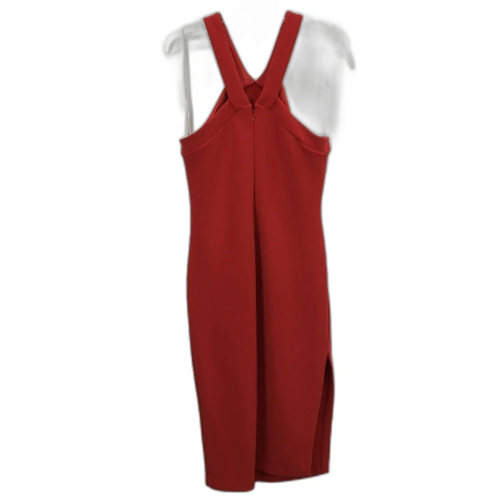 Forever New Red Plain Bodycon Split Zip-Back Midi Dress Ladies Size AU 14 NEW - Image 2