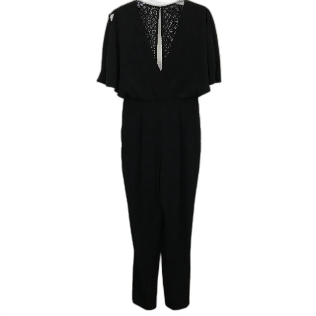 Forever New Black Embroidered Slim Leg Short Sleeve Jumpsuit Ladies Sz AU 8 NEW