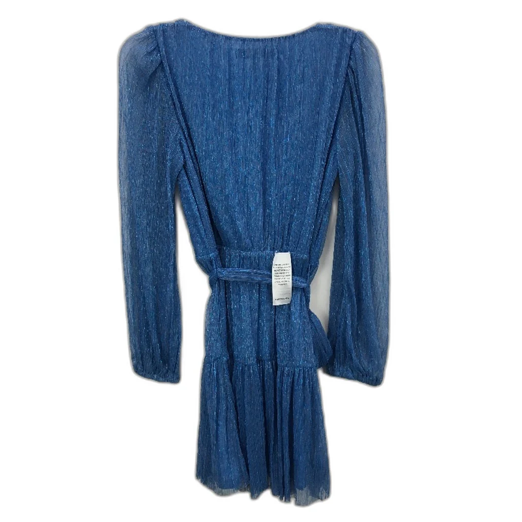 Forever New Blue Sparkly Long Sleeve Belted Flowy Mini Dress Ladies Size AU8 NEW - Image 2
