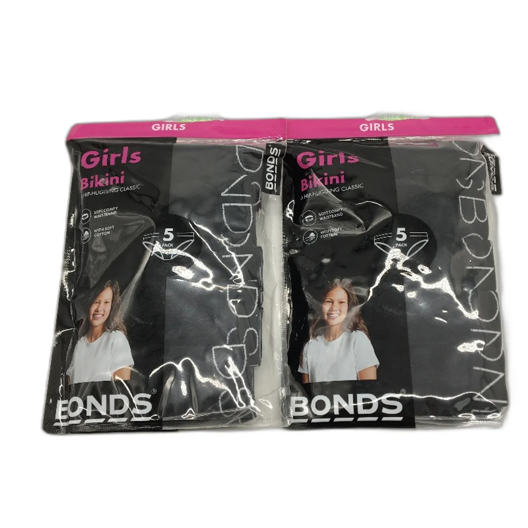 Bonds 2 x 5pk Soft Cotton Bikini Black Classic Underwear Girls Size 3-4 NEW