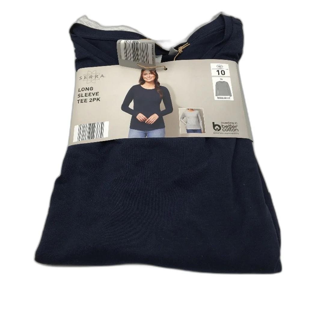 Serra 2Pce Regular Fit Long Sleeve Navy Blue & Grey Tee Pack Ladies Size 10 NEW