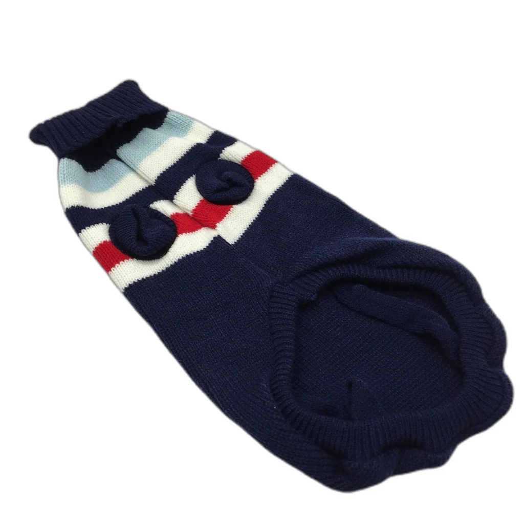 Milo & Mink Navy, White & Red Knit Striped Turtleneck Winter Dog Jumper Size 3XS - Image 2
