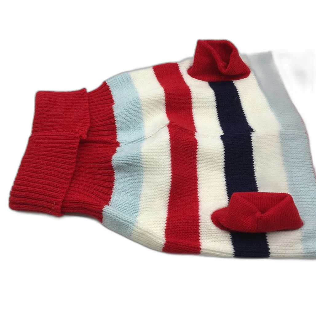 Milo & Mink Red, White & Blue Knit Striped Turtleneck Winter Dog Jumper Size M - Image 3