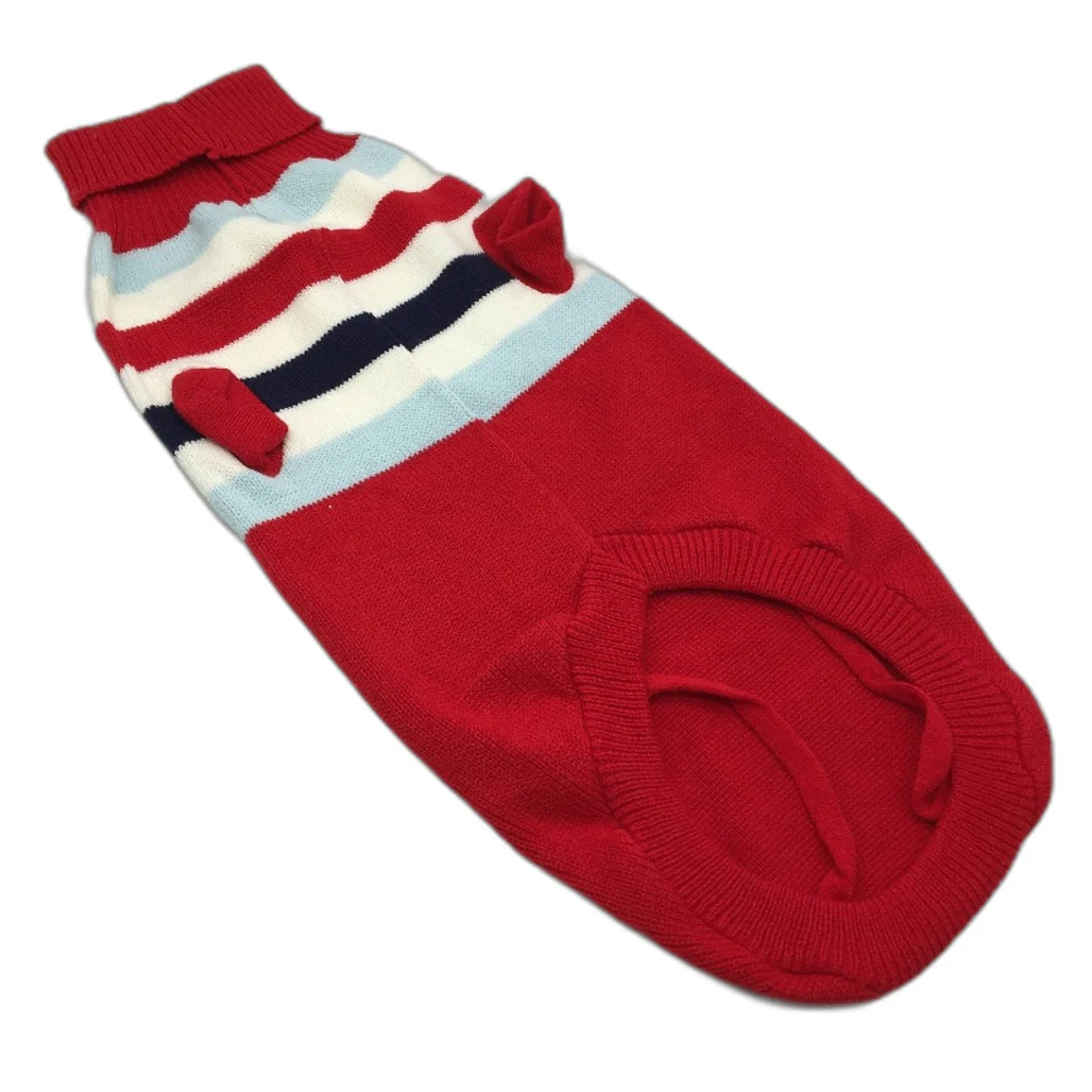Milo & Mink Red, White & Blue Knit Striped Turtleneck Winter Dog Jumper Size S - Image 2