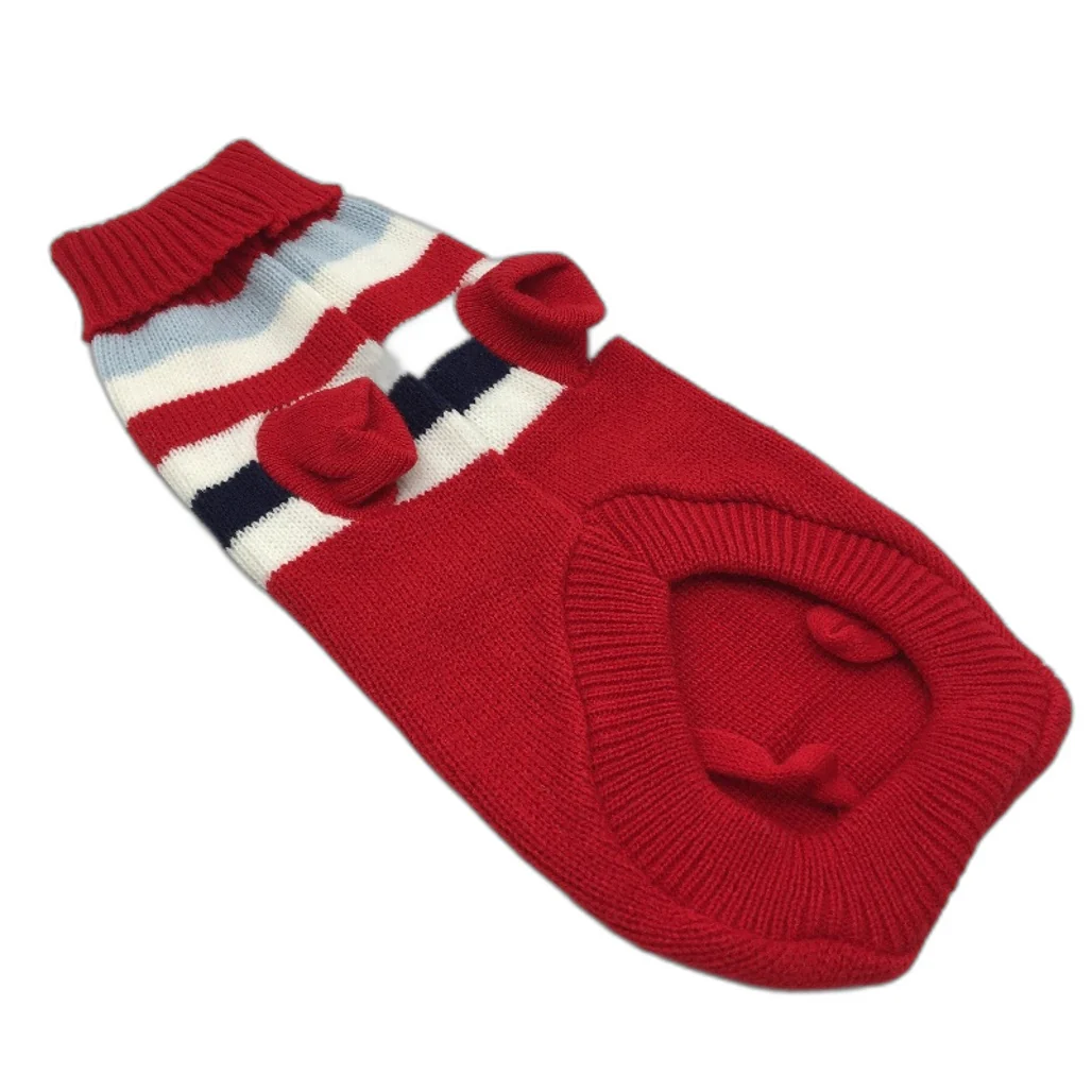 Milo & Mink Red, White & Blue Knit Striped Turtleneck Winter Dog Jumper Size XS - Image 2