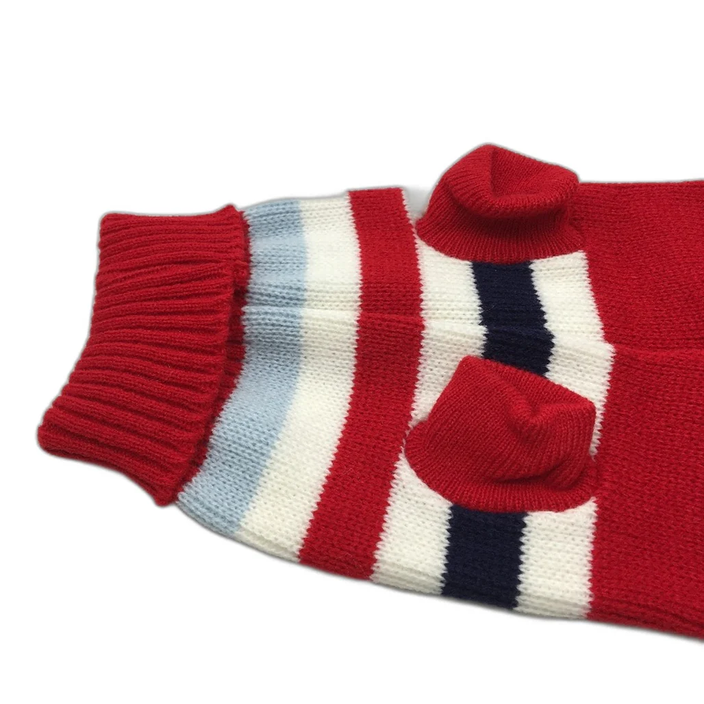 Milo & Mink Red, White & Blue Knit Striped Turtleneck Winter Dog Jumper Size XXS - Image 3