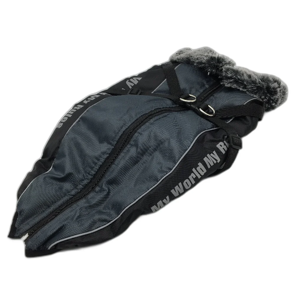 Doggy Waterproof Vest Grey & Navy Winter Coat Dog Jumper Harness Size S