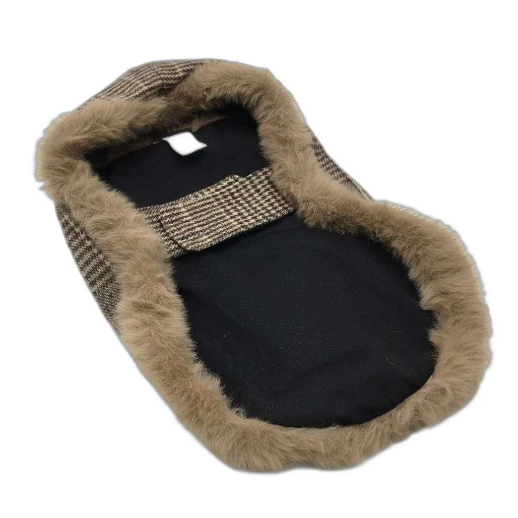 Milo & Mink Brown Plaid Faux Fur Trim Dog Coat Harness With Hat & Leash Size S - Image 3