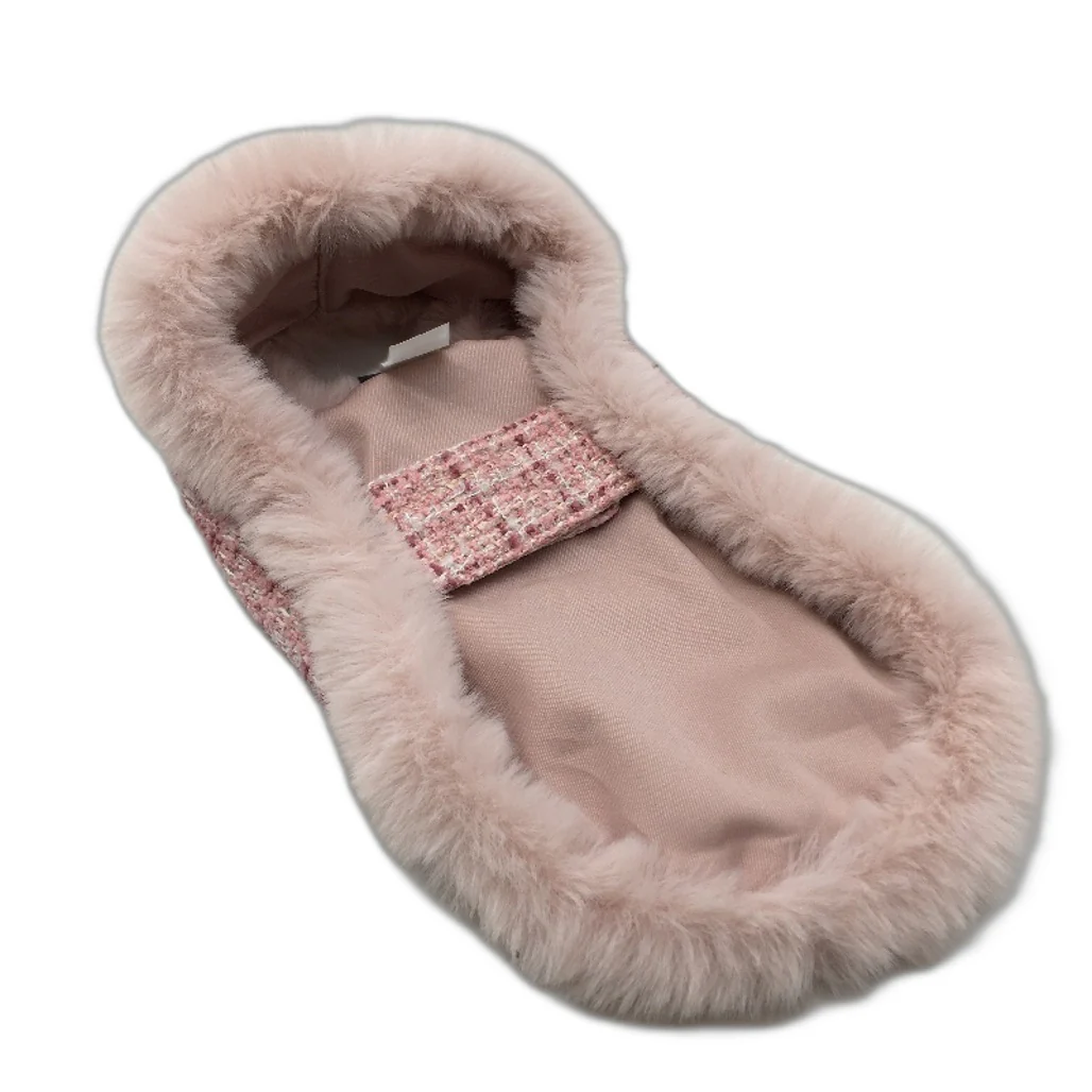 Milo & Mink Pink Textured Faux Fur Trim Dog Coat Harness With Hat & Leash Size S - Image 3