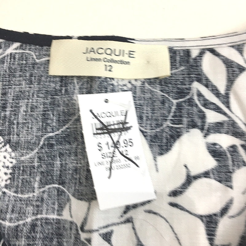 Jacqui.E Lola Linen Floral Black & White Shift Dress for Women, Size AU 12 NEW - Image 4
