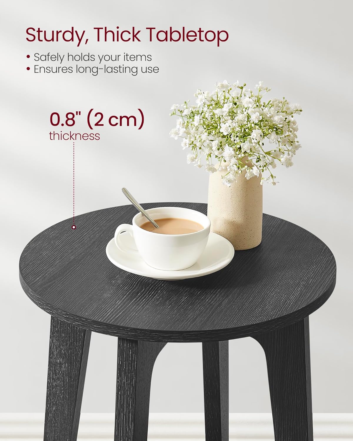 VASAGLE 2-Tier Round Bedside Table Nightstand, Charcoal Gray, Sturdy Metal DEMO - Image 5