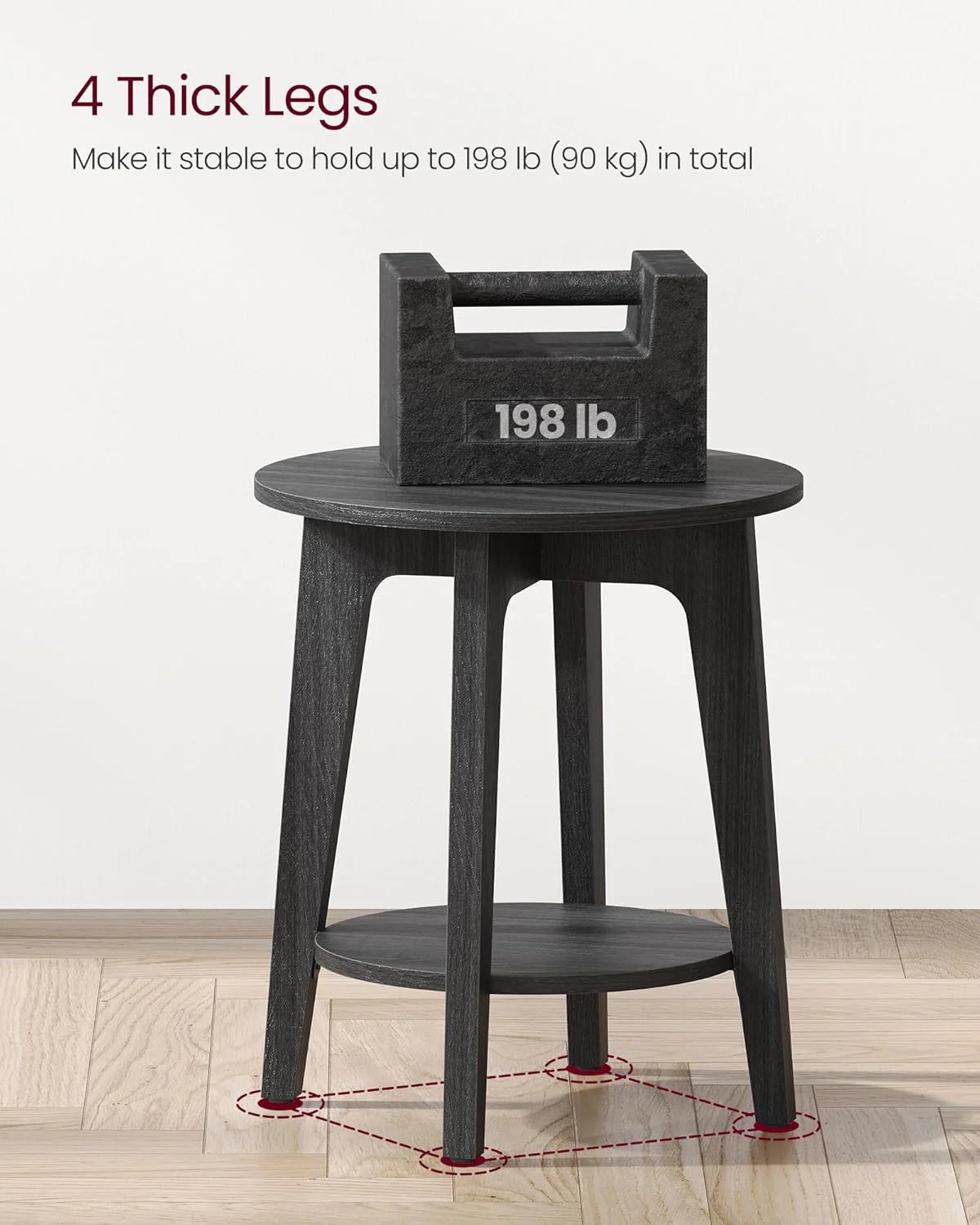 VASAGLE 2-Tier Round Bedside Table Nightstand, Charcoal Gray, Sturdy Metal DEMO - Image 8